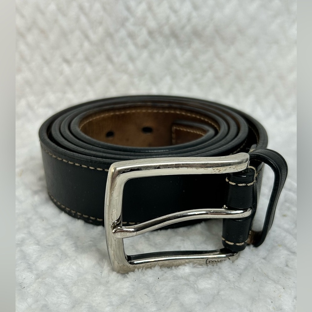Coach Vintage Leatherware Black Leather Belt Silver Buckle Size 40 made in India